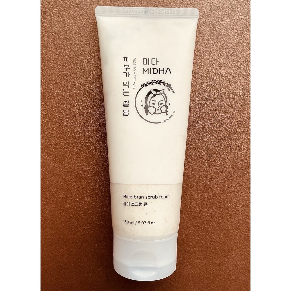 MIDHA Rice Bran Scrub Foam Face Cleanser-Korean Skincare -Vegan-Fragrance Free